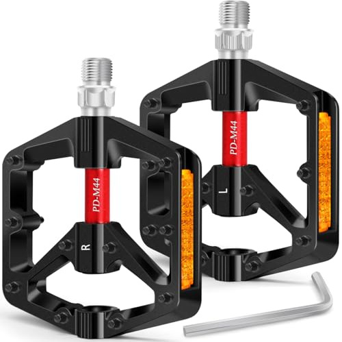 REETEE Pedali per bicicletta in alluminio con riflettori, 9/16 pollici, 3 cuscinetti sigillati, mountain bike, pedali antiscivolo per BMX, e-bike, mountain bike (nero)