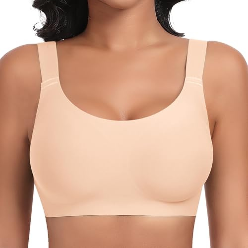 Ganado Soutiens-Gorge Femme sans Armature Confort Classiques Brassière avec Coussinets Col en U Brassiere sans Coutures (Beige,XXL)
