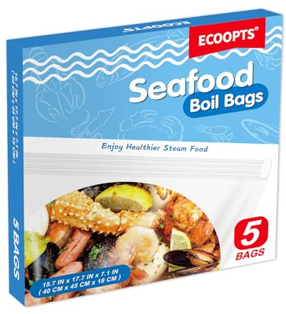 5 sacchetti per bollire frutti di mare di grandi dimensioni per pesce, granchi, gamberetti e verdure, borsa per cucinare e conservare (L)