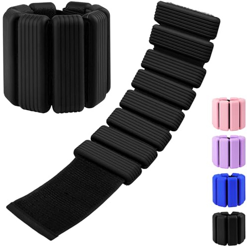 Handledsvikter – justerbara ankelvikter – set om 2 (0,5 kg vardera) | fotkängor i silikon för kvinnor | yoga, pilates, dans, barer, löpning, simning, kardio, gym, promenad - svart