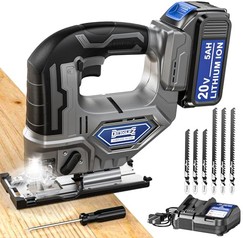 Cordless Jigsaw Tool Compatible with Dewalt 20V Battery, Brushless jigsaw tool with Variable Speed, 0°-45° Bevel Cuts, LED Light, 3-Position Orbital Action for Straight/Curve/Circle Cutting