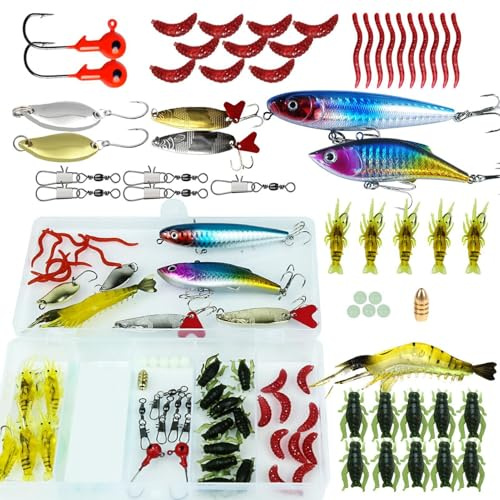 Kit d'équipement de pêche - Kit d'équipement de pêche réaliste en eau douce - Ensemble d'appâts de pêche artificiels en eau douce - Boîte à outils de pêche pour adolescents, amis, hommes