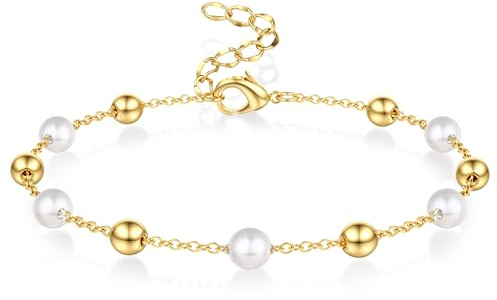 LOLIAS Bracelet Perles Femme Coeur Bracelet Or Femme Acier Inoxydable Bracelet Perle pour Femme Ado Fille Bijoux Cadeau Femme