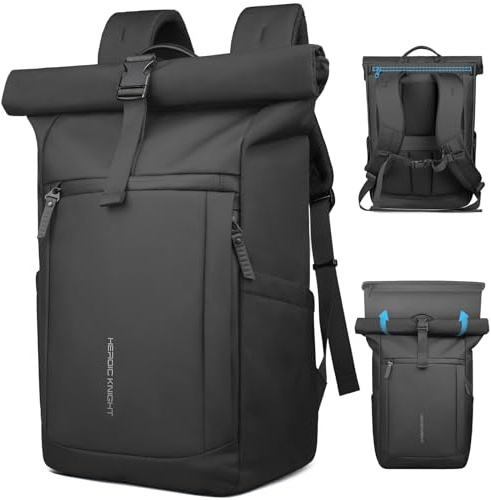 hk Sac à Dos Extensible 27L Imperméable pour Homme Femme Sac a Dos Ordinateur Portable 16 avec Compartiment Accès Rapide Sac à Dos Casual pour Université Voyage Cyclisme Camping Noir