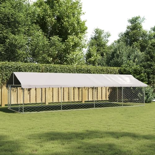 IKAYAA Recinto per Cani Gabbia per Cani da Esterno con Tetto Box per Cani da Esterno Gabbia Cani Esterno Cuccia Cane esterno-600 x 200 x 150 cm