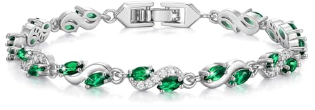 EVER FAITH Marquise Zirkonia elegante April Birthstone Welle Hochzeit Party Tennis Armband für Damen Grün Silber-Ton
