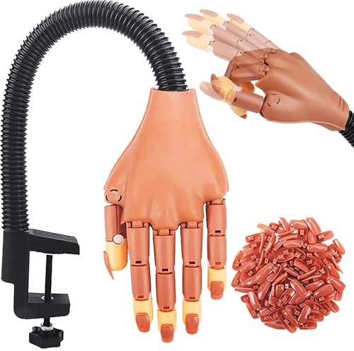 CHSG Main d'entraînement pour ongles en acrylique avec 100 embouts d'ongles flexibles pour débutants, salon à la maison avec faux ongles, designs et exercices d'extension d'ongles pour montrer votre