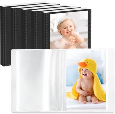 Vienrose Mini Photo Album 6-Pack (6×4 Inches) – Each Holds 52 Photos, Customizable Cover, Compact Picture Book for Postcards, Baby Photos (Black)