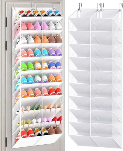 UVIAHOMI 20-30 Pairs Over the Door Shoe Organizer, Clear Pockets Hanging Shoe Storage for Closet, 10-Tier Door Shoes Rack, Handing Shoes Holder Fit All the Family's Sneakers, Boots, Heels, White