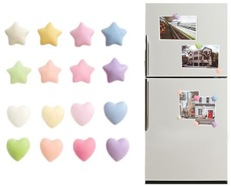 BAUCH 16 Pezzi Calamite Colorate per Frigorifero, 8 Cuori e 8 Stelle in 3D, Calamite Decorative per Lavagne, Cucina e Ufficio