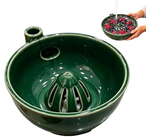 Genérico Recipiente Giratorio Automático De Cerámica Para Lavar Bayas, Cuenco De Lavado Bayas Con Drenaje, Recipiente Reutilizable Paras Limpiar Frutas Y Verduras, Para La Cocina, 15cm