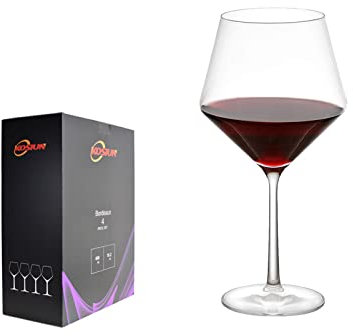 KOSIUN - Lot de 4 verres à vins blanc et rouge - verres en cristal sans plomb, soufflés à la main, bord fin, sans lèvre, longue tige, 444 ml - pour vin de Bordeaux