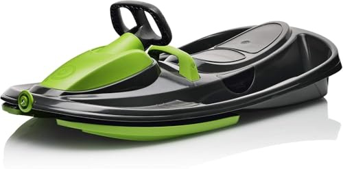Gizmo Riders Snow Sled for Kids, Adults - Toboggan Sled, Easy Turning Steering Wheel, Anti-Slip Seat, Pull Up Brake, Durable Plastic Sled, Lightweight, Snow Sleds, Age 3+, 260 lbs
