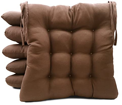 Meishida Pack de 6 Cojines para Sillas de Exterior e Interior Reversibles 40 x 40 x 7 cm, con Correas de Sujeción (Marrón)