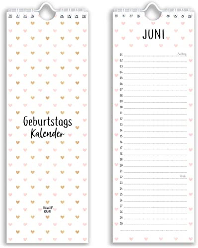 Geburtstagskalender jahresunabhängig, immerwährender Kalender für Geburtstag, Dauerkalender für Frauen, Kinder, Familie und Büro. Süß und romantisch mit Sternzeichen. Nachhaltig. Motiv Herzchen
