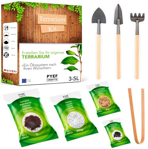 Flaschengarten Komplettset zum Schaffen EIN Ökosystem im Glas - Terrarium Starter Kit zum Anlegen EIN Biotop im Glas - Kit Terrarium mit Garten Werkzeug, Moos, Erde, Steinen (Ohne Flasche, XL)