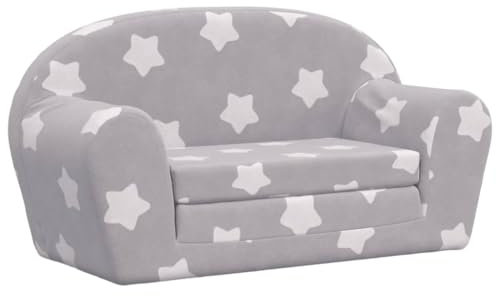 vidaXL Kinder Schlafsofa 2-Sitzer, 2-in-1 Kindersofa mit Schlaffunktion, Kindersessel Sofa Abnehmbarer Bezug, Kindercouch Couch Kindermöbel, Hellgrau Sterne Weich Plüsch