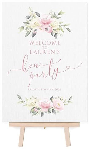 Personalised Pink Floral Hen Party Welcome Sign (FC3) (A4 with Easel)