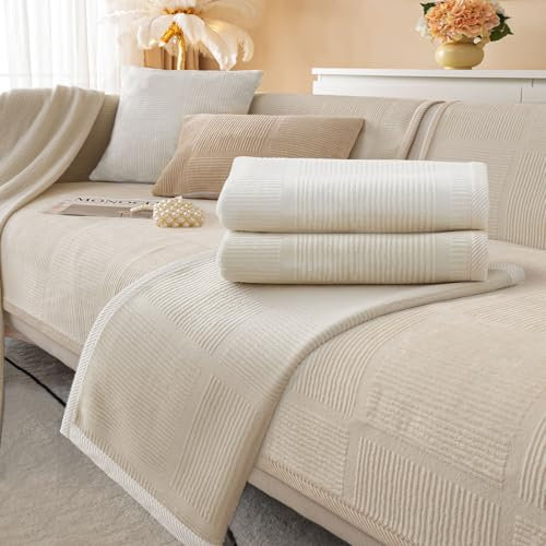 BXAEYIPOR Couch Überzug,Sofa-Schutzhülle mit Rutschfester Unterlage,Neue Universelle rutschfeste Solide Strukturierte Sofa Überzug für Wohnzimmer,Multi-Size Sofa Sitzkissenbezug.