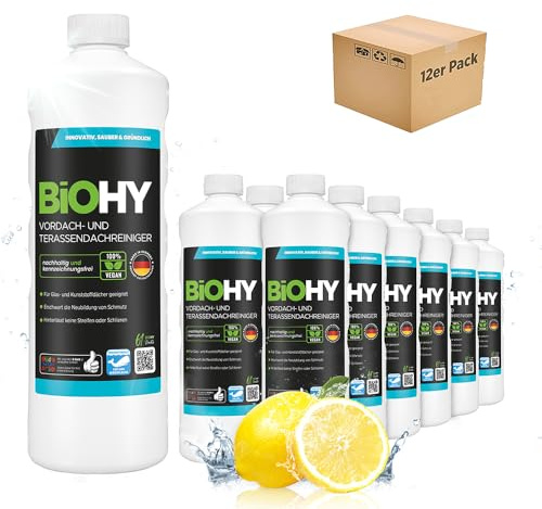 BiOHY Terrasstak- och förtakrengöring (12 x 1l flaska)|Bio-koncentrat för glastak, plasttak, vinterträdgårdar Bio-koncentrat för glastak, plasttak, vinterträdgårdar (Vordach und Terrassendachreiniger)