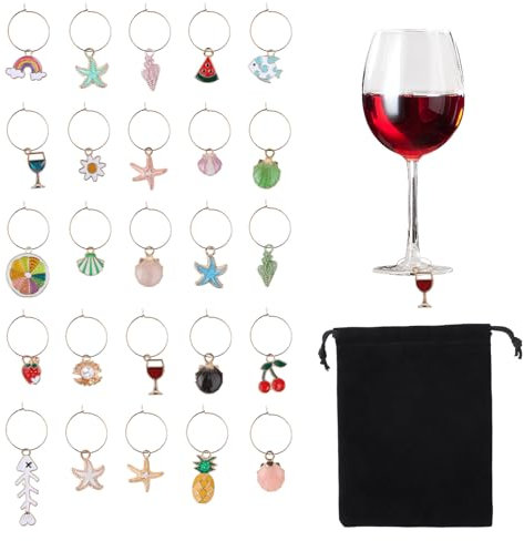 JJUNW 24 Stück Weinglas Anhänger, Ozean Thema Glasmarkierer, Ozean Thema Charms mit Aufbewahrungstasche Glas Identifikation Getränke Markierungen für Cocktail für Wein Bachelorette Party Dekorationen
