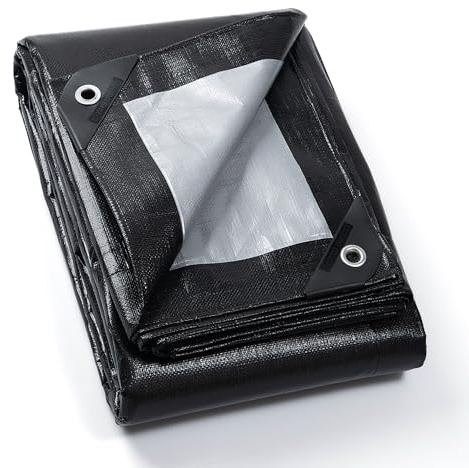 GUARD SHIELD Waterproof tarp with eyelets, 3 x 3 m, black/grey, 200 g/㎡, multi-purpose protective cover, tear-resistant, UV-stabilized, mold-proof