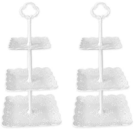 YWKJDDM 3 Tiers Cake Display Stand, 2PCS Party Server Plates Stands, Square Afternoon Tea Stands, Dessert Stand for Birthday Wedding Party