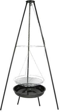 GLÜHZONE HKG 200 - Schwenkgrill mit Feuerschale - Dreibein Schwenker Holzkohlegrill (höhenverstellbar, einfach, robust, komplett Set, große Grillfläche Ø 50 cm) - für Camping und Garten - schwarz