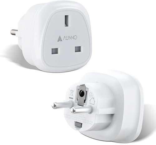 AUNNO Pack of 2 UK to European Plug Adapter, UK 3 Pin to European 2 Pin Plug Converter, Euro Type C, E, F and Type G, EU Plugs for Germany, France, Spain, Greece, Poland etc