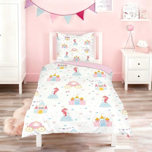 CINYE Cot Bed Duvet Cover Set for Girls -Toddler Bedding Set with Princess -Pink Cot Bedding Cute and Colorful Comes with 120×150 cm and 40x60cm Pillowcase