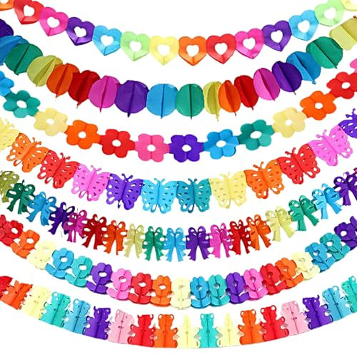 LUMOOM 7 ghirlande colorate di carta, fiori da appendere, ghirlande per festeggiamenti (compleanno, Gioventù, matrimonio, Carnvale, Comunione)