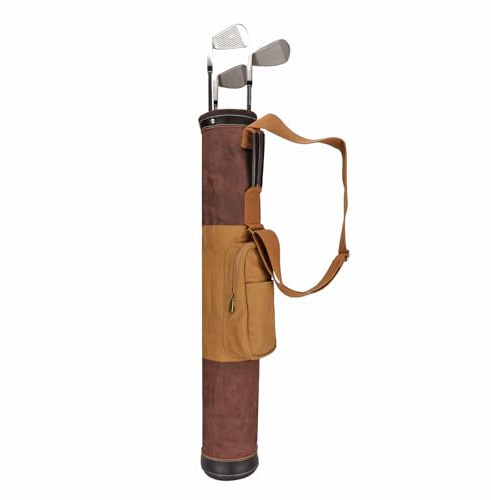 TOURBON Vintage Golftasche Canvas und Leder Golf Club Tragetasche mit Schultergurt für Männer Frauen