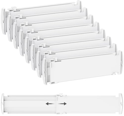 Lifewit Separadores de Cajones para Altura 10 cm, Ancho 35-55cm Divisores Ajustables para Armarios de Ropa, Organizador Plastico para Vestidores, Cocina, Baño, Tocadores y Escritorios, Juego de 8