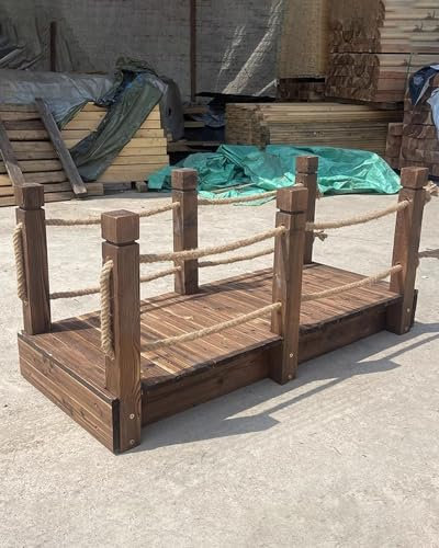 IBOWZ Ponticello da Giardino in Legno, Ponte per laghetti da 4,5 Piedi per Esterni, Piccolo Ponte da Giardino in Legno retrò, Ponte pedonale carbonizzato per Prato, passerella per Patio e capannone.