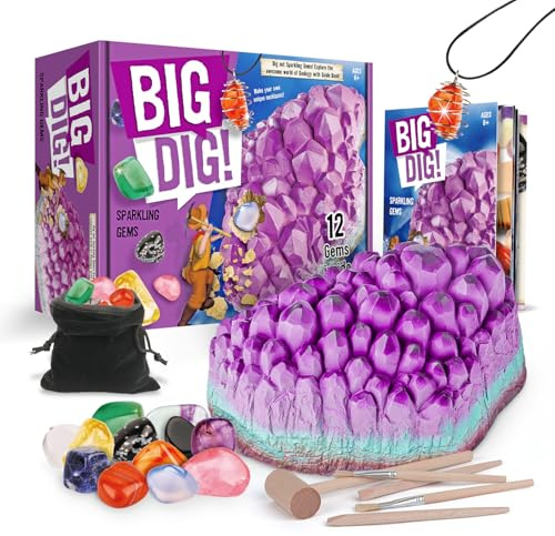 Eggbox Jumbo Kit di scavo di minerali e cristalli per bambini 12 pietre preziose autentiche(ametista, quarzo rosa e agata), giocattolo per l'estrazione di pietre preziose per bambini dai 6 ai 12 anni