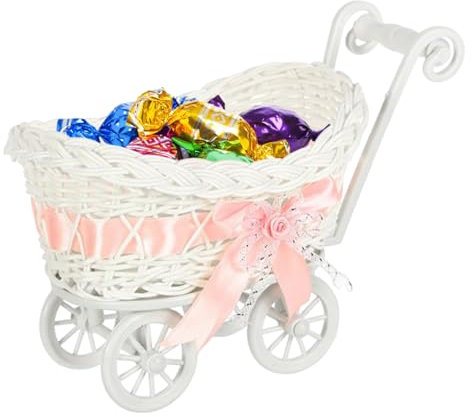 Bkljkf Cesta para Flores | Carrito de Almacenamiento de Dulces de Ratán Imitación,Contenedor Decorativo Adorno para Hogar Jardín Bodas