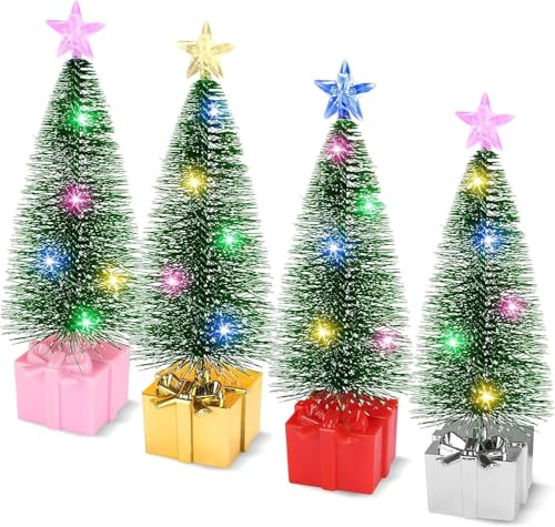 4 Mini Sapin de Noel Lumineux LED, Petit Sapin de Noël Artificiel, Mini Sapin de Noël Lumières Colorées, Petit Sapin de Noël Miniature pour Décoration de Table, Cadeau