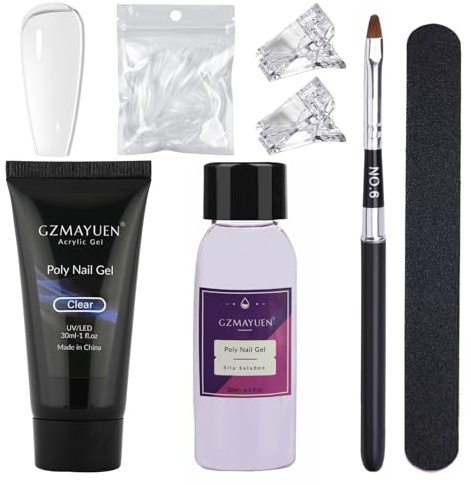 GZMAYUEN Set di Unghie in Gel Poly, 30ml di Gel per Unghie in Acrilico Trasparente con Spazzola per Unghie e Tips per Unghie, Gel per l'estensione delle Unghie per Principianti