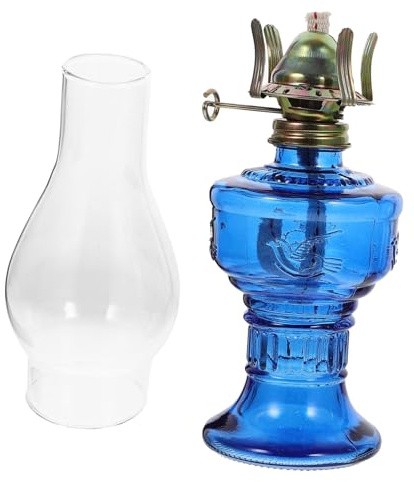 Retro Glass Oil Lamp, Blue Tabletop Kerosene Lantern, Festive | Easy to Clean, Heat Resistant Glass, Wedding Decor, Single Piece, Indoor Use