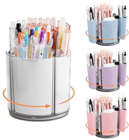 Lvjkes Organizador escritorio 5+4 Compartimentos, Giratoria 360 ° Extraíble, Gran capacidad Puede acomodar lápices, Bolígrafos de colores, Varios artículos de papelería (Blanco)