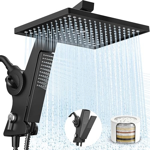 MakeFit Filtered Rain Shower Head with Handheld Combo High Pressure 12'' Rainfall Shower Heads & Hidden Detachable Wand Dual Showerhead Water Softener for Hard Water Easy Filter Replacement
