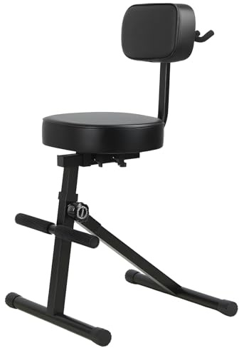 Guitar Stool with Padded Seat,Ergonomic Backrest and Footrest, Adjustable Guitar Seat with Rear Mounted Guitar Hanger, Holds Both Acoustic & Electric Guitars, for Adults for Home Studio (Black)