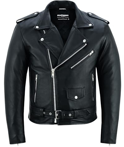 Bohmberg Chaqueta de cuero para hombre Chaqueta de motociclista de carretera Marlon Brando Chaqueta de moto - Chaqueta de turismo Cuero auténtico negro - 4XL