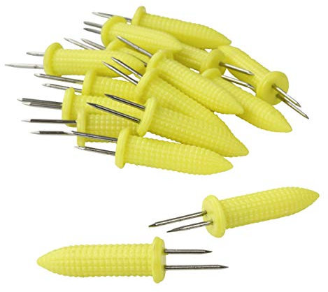 FMprofessional Sujetadores para Mazorca de Maíz 60 mm, Pinchos de Plástico con Acero Inoxidable, Color: Amarillo/Plata, Cantidad: 1 x 16 Piezas