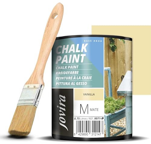 JOVIRA PINTURAS Chalk Paint - Vernice gessata all'acqua opaca + Pennello speciale per legno. Rinnovate i vostri mobili con creatività. (750 Millilitri, Vaniglia + Pennello) F-30-K