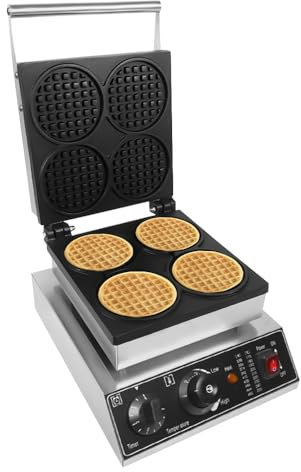 Donened - 1750 W, macchina per waffle commerciali, macchina per waffle per 4 waffle, macchina per waffle commerciali belga con temperatura regolabile e timer, 50-300 °C