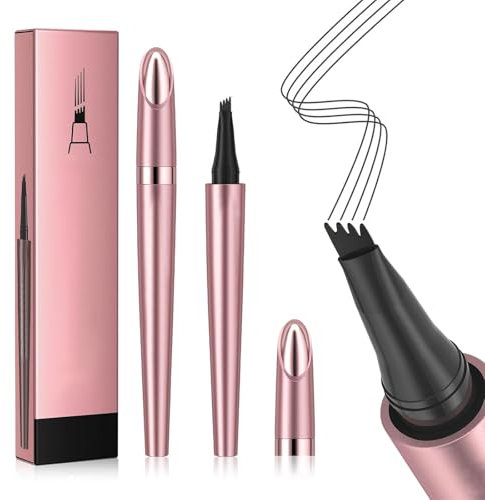 lomdung Lápiz Cejas Microblading,Lápizs de Cejas 3D Resistente al Agua con Cabeza de 4 Horquillas,Lápiz de Ceja Mágico, Resistente al Agua y al Sudor,de Larga Duración y no se Desvanece(Negro)