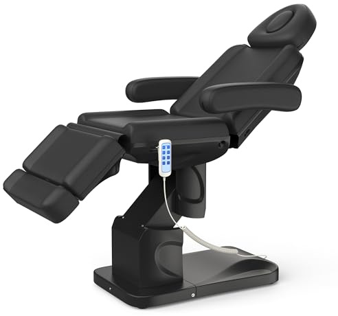 Electric Spa Medical Treatment Exam Chair, 4 Motor Aluminum Hydraulic System for Facial, Eyelash, Tattoo, Podiatry Treatment Beauty Massage, Hand Remote Controlled Adjustable Chair/Bed - Black
