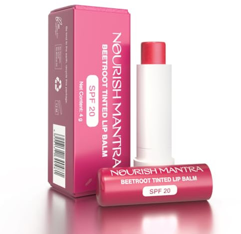 Nourish Mantra Beetroot Tinted Lip Balm with SPF 20 | Lip Balm for Chapped & Dry Lips | Enriched with Almond Oil, Shea Butter & Beetroot | Suits All Skin Types | For Men & Women | 4gm