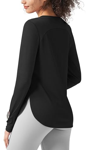 WILLIT Damen Sportshirt Gym Top Sport T-Shirt Oberteil Fitness Laufshirt Langarm Athletic schnell trocken Yoga Top Leicht Schwarz M